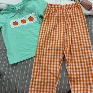 Pumpkin Patch Kids Pajamas Set - Green and Orange